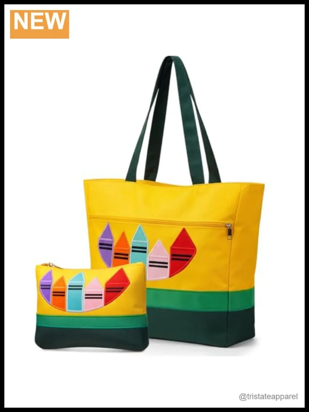 Teacher Tote and Makeup Bag Set, Twill Composite Nylon, Crayon Design, Back to